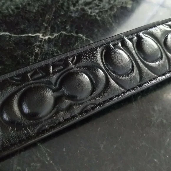 Coach Monogram Signature Leather Logo Black Gold Belt S M